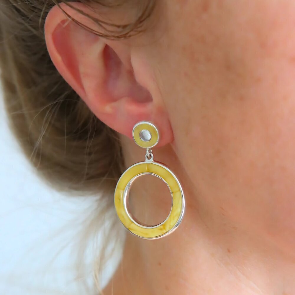 Handmade Baltic Amber Dangle Earrings – 925 Sterling Silver - Picture 2 of 3